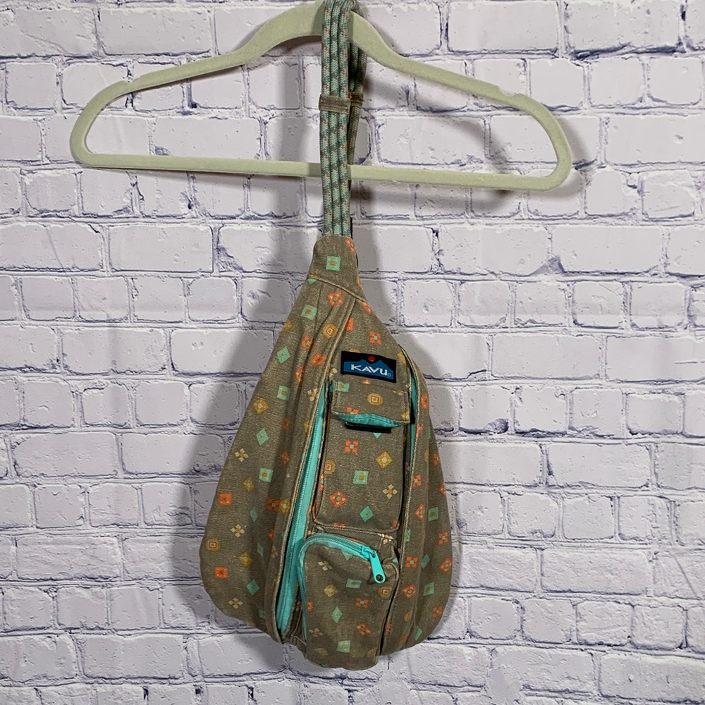 Kavu Rope Sling Bag With Geometric Print Tan & Multicolor Outdoor Casual